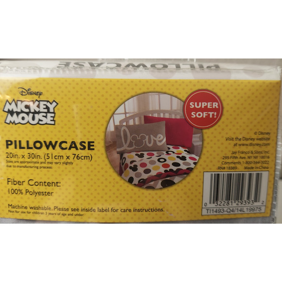Mickey Mouse Pillowcase Jay Franco "Love" Super Soft 20" x 30" 1 Count Gray Pink - Picture 3 of 4